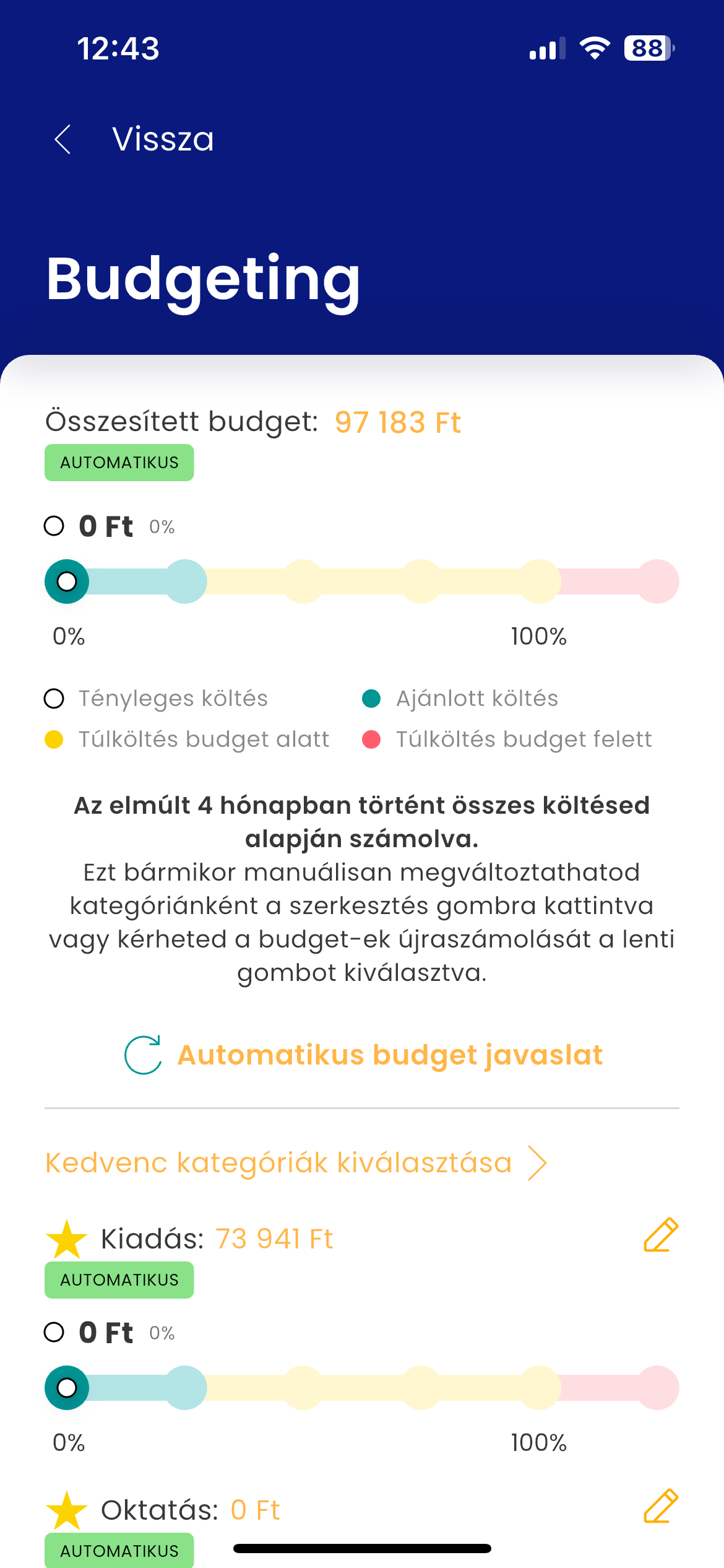 Rendszeres megtakarítás képernyő a Szumma alkalmazásban