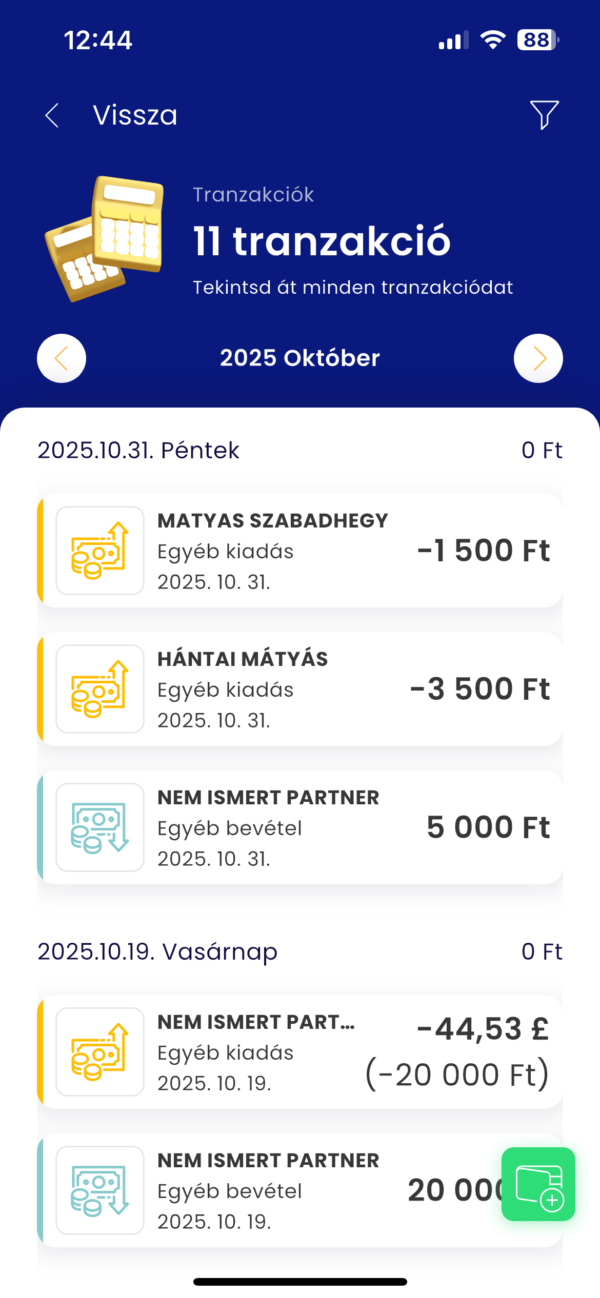 Tranzakciók listája a Szumma alkalmazásban